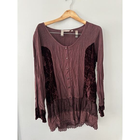 Soft Surroundings Tops - Soft Surroundings Top L Embroidered Velvet Detail Lace Trim Shirt Tunic